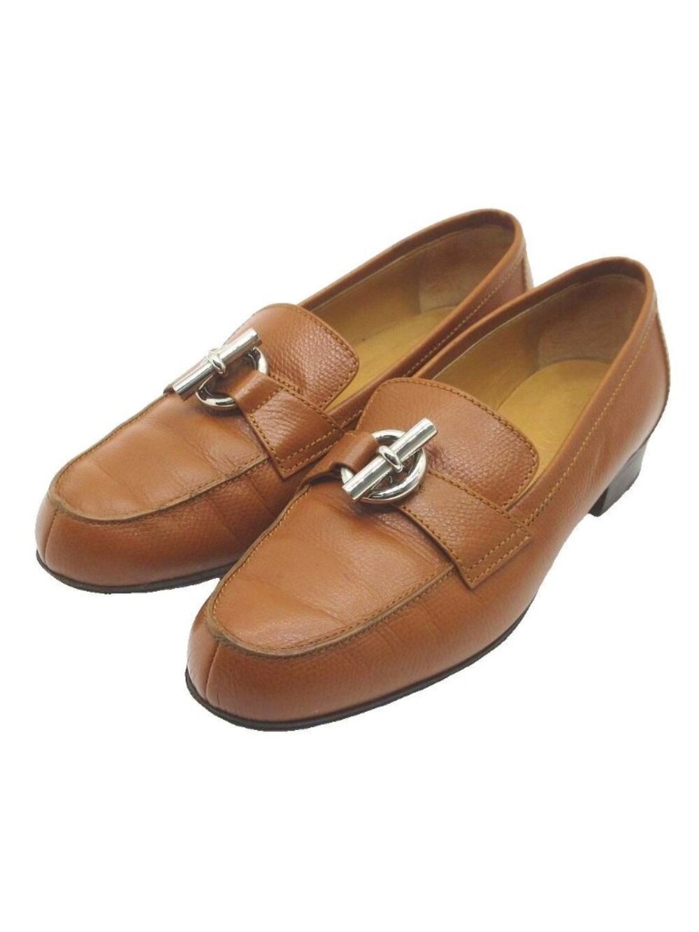 Hermes Glenan Moccasins Leather Loafers Chaine D'ancre Brown